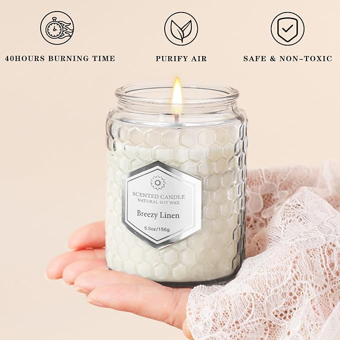 6 Pack Scented Candles for Home, Aromatherapy Gift Set for Women, Natural Soy Wax Jar, 33 oz 240 Hour Long Lasting, Birthday and Valentine's Day Gift, Flax Gray - Bloomnest