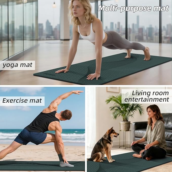 Large Yoga Mat 75"x 40"x10mm (2/5 inch) – Extra Thick & Wide, TPE Fitness Mat, Printed Non-Slip Exercise Mat with Carrying Strap for Men & Women, Pilates, Stretching, Fitness & Workout - Bloomnest