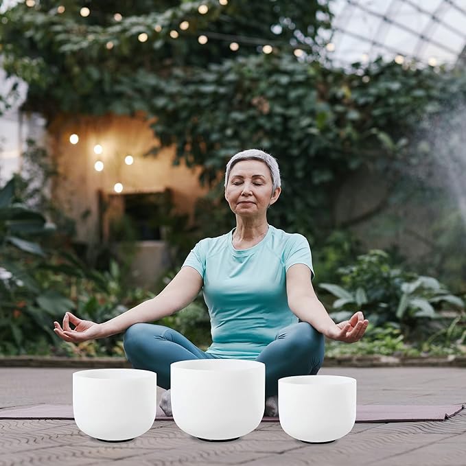 FMTY 7inch 8inch 9inch Crystal singing bowls set sound bowl for healing Mindfulness, Meditation, Yoga, Spiritual and Body Healing Chakra Bowl (D+E+F) - Bloomnest