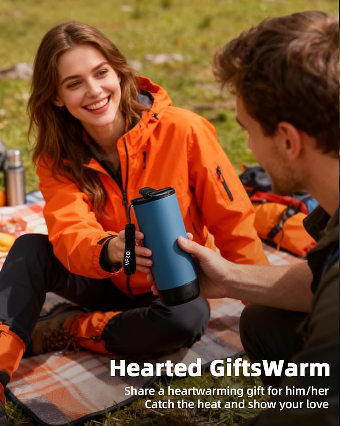 Temperature Control Heated Travel Mug Smart Self Heating Coffee Mug 20 Oz App Controlled LED Display coffee serving sets mug kept at a constant temperature for 4-10 hours (Slate Blue, 20 oz) - Bloomnest