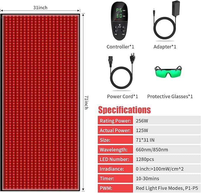 Red Light Therapy Mat for Body Pain Relief,Red Light Therapy Blanket 1280 LEDs Red Near Infrared 660nm 850nm Full Body Pad, 71"x 31" Large Red Light Therapy Pad cabpay