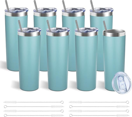 20 oz Skinny Tumbler with Lid and Straw,Stainless Steel Vacuum Insulated Tumbler Cup Double Wall Leak-proof Coffee Mug,Travel Thermal Water Tumbler for Home,Office,Outdoor (Glacier blue,8)