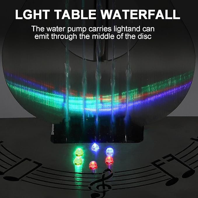Indoor Tabletop Fountain with 3-Color LED Lights, 304 Stainless Steel Guitar-Shaped Desktop Meditation Waterfall for Home & Office Décor, Relaxing Water Feature Air-Purifying Gift