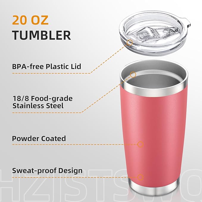 20 oz Tumbler Bulk with Lid Stainless Steel Insulated Tumblers Double Wall Vacuum Coffee Mug Powder Coated Tumbler Cups for Cold and Hot Drinks, Tropical Pink, 6 pack - Bloomnest