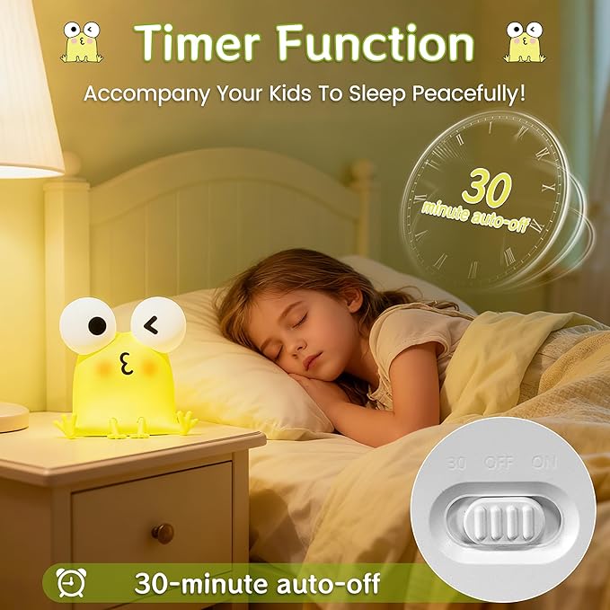 Frog Night Light for Kids, Cute Funny LED Squishy Novelty Animal Silicone Lamp, Dimmable/Timer Nursery Nightlight, Rechargeable Touch Bedside Lamp, Bedroom/Dorm Decor, Baby Boys Girls Gifts - Bloomnest