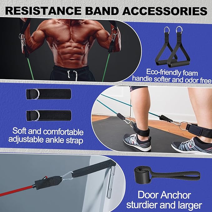 Resistance Bands,Exercise Bands,Grip Strength Trainer,Resistance Bands for Working Out with Handles for Men and Women,Workout Bands with Door Anchor and Ankle,Strength Training Home Gym Equipment - Bloomnest