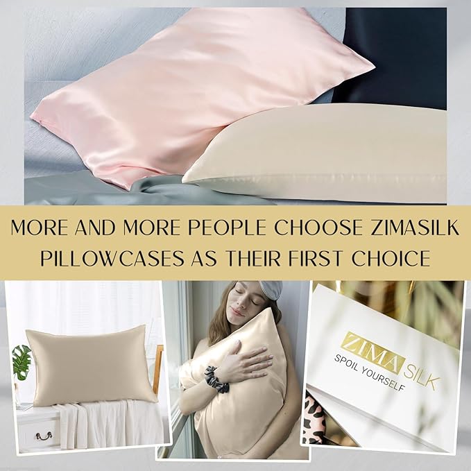 ZIMASILK 100% Pure Mulberry Silk Pillowcase 2 Pack, Soft and Smooth,Both Sides Premium Grade 6A Silk,600 Thread Count,with Hidden Zipper for Men and Women Family (Standard 20"x26", Beige) - Bloomnest