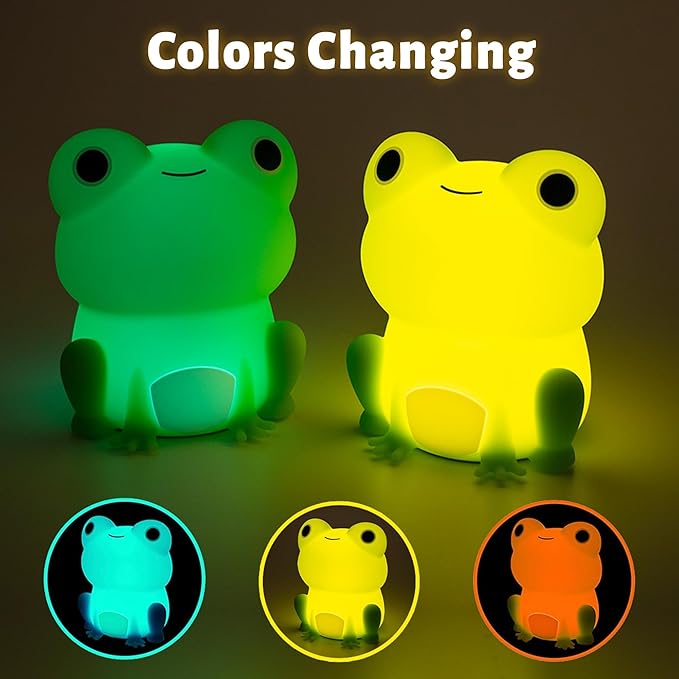 Attivolife Cute Frog Night Light for Kid, Squishy Animal Silicone Lamp, Rechargeable Portable and Dimmable Touch Control, Best Bedroom Bedside Decor Christmas Birthday Gift for Boy Girl Toddler - Bloomnest