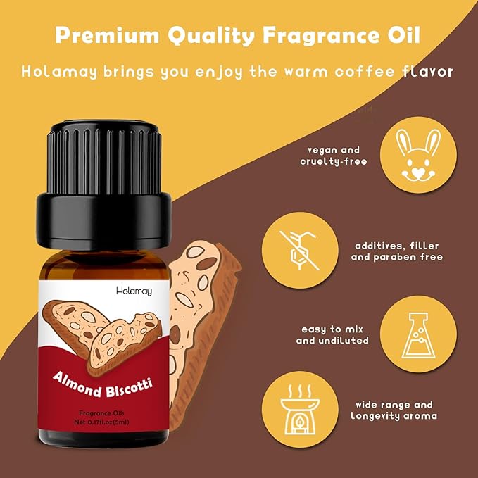 Fragrance Oil for Candle & Soap Making, Holamay Coffee Shop Set, Premium Aromatherapy Essential Oils for Diffusers for Home - Espresso, Cafe Mocha, Chocolate, Almond Biscotti and More, 10 x 5ml - Bloomnest