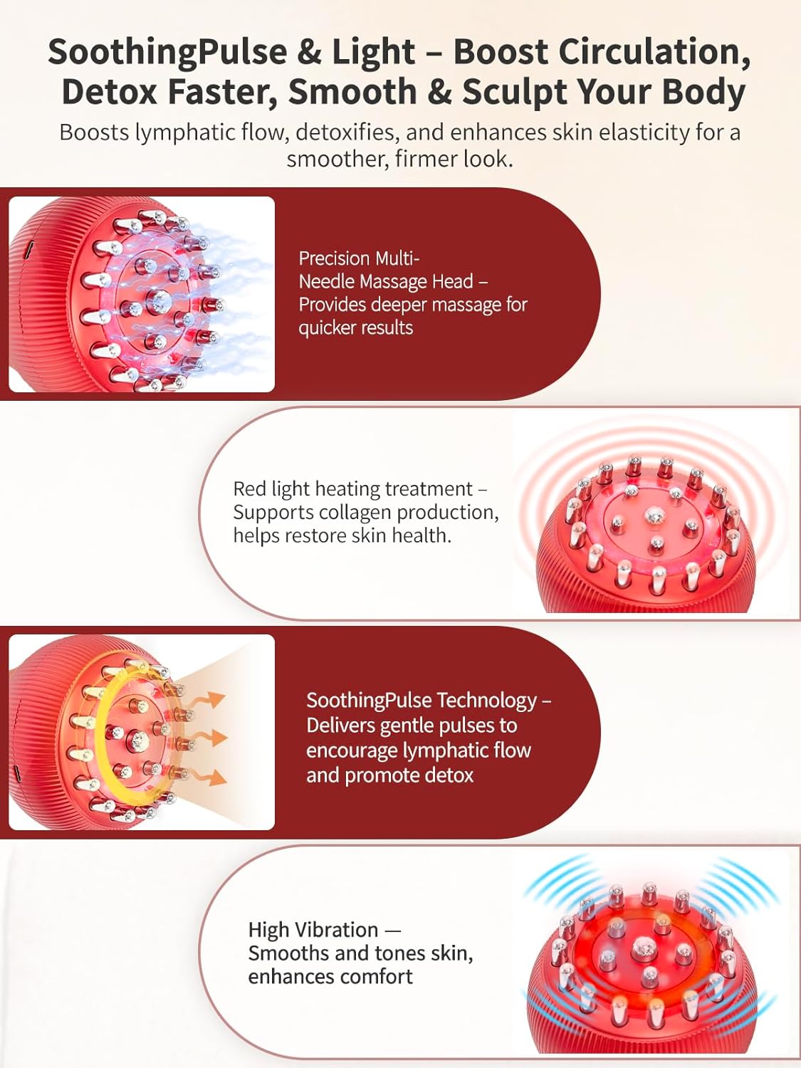 Lymphatic Drainage Massager & Anti Cellulite Massage Tool, Helps Reduce Stretch Marks & Cellulite, for Legs, Arms & Belly, Body Sculpting Machine with Microcurrent, Light, Heat & Vibration