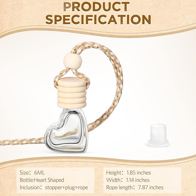 BBTO 100 Pcs 6ml Hanging Car Air Freshener Car Diffuser Bottle Empty Glass Perfume Heart LoveFreshener Bottle Diffuser Pendant Valentine's Day Essential Oil Fragrance Aromatherapy Decor (Clear) - Bloomnest