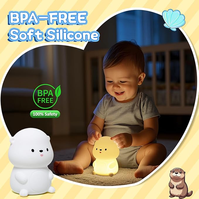 Attivolife Otter Night Light for Kids, Cute Sea Otter Silicone Lamp, Protable Nursery Table Lamp with 7 Color & Dimmable & Timer, Toddler Room Decor Gifts for Baby Children Teen Birthday Christmas - Bloomnest