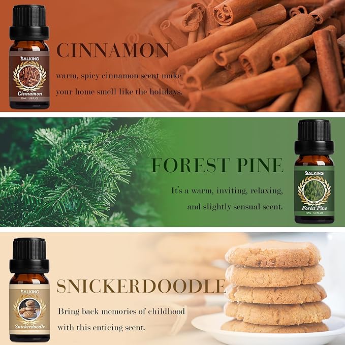 SALKING Autumn Fragrance Oils, Premium Fall Essential Oils for Diffuser, Scented Oils Gift Set for Soap Candle Making Scents - Cinnamon, Pumpkin Spice, Apple Cider, Vanilla, Forest Pine, Snickerdoodle - Bloomnest