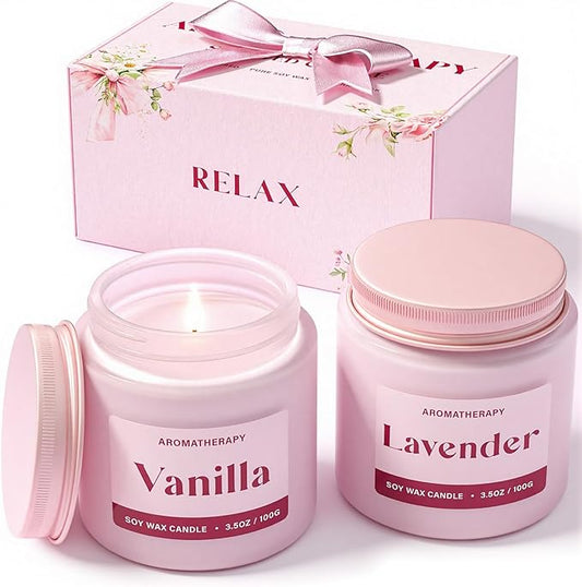 Scented Candles for Women, Soy Candles for Home Scented, Candle Gift Set with Lavender & Vanilla Scents, 2 Pack Aromatherapy Candle for Relaxing, Stress Relief & Home Decor - Bloomnest