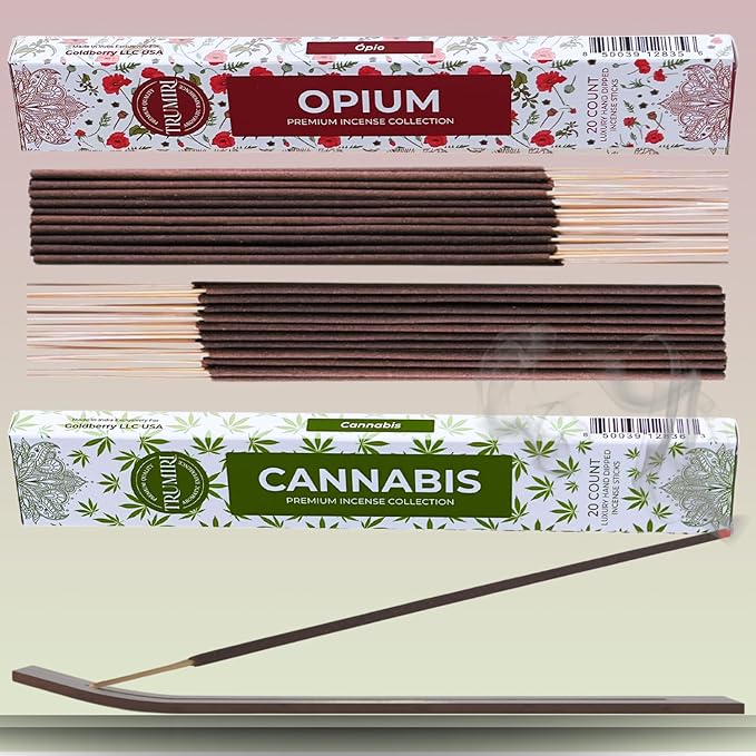 Trumiri Incense Sticks - Combo Pack of 40 Insence-Sticks - 20 Opium + 20 Cannabis - Insenses - Insents - Incents - Inscense - Incence - Incienso - All Natural Incense Sticks TRUMIRI