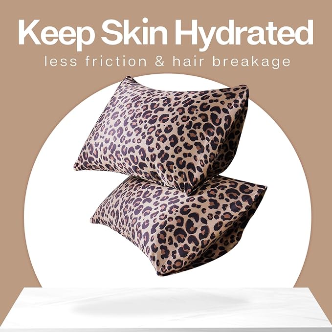 MR&HM Satin Pillowcase for Hair and Skin, Silk Satin Pillowcase 2 Pack, King Size Pillow Cases Set of 2, Silky Pillow Cover with Envelope Closure (20x36, Brown Leopard) - Bloomnest