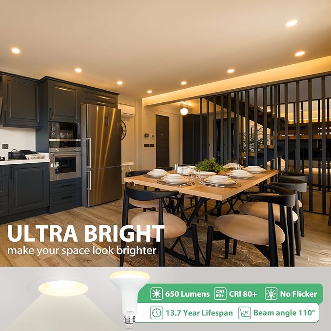 36 Pack BR30 LED Bulb, Dimmable Indoor Flood Lights 7W Equivalent 65W 2700K Soft White, CRI80, 650 LM, E26 Base, 15000 Lifetime Hours, Interior Energy Saving Recessed Light Bulb, Flicker-Free - Bloomnest