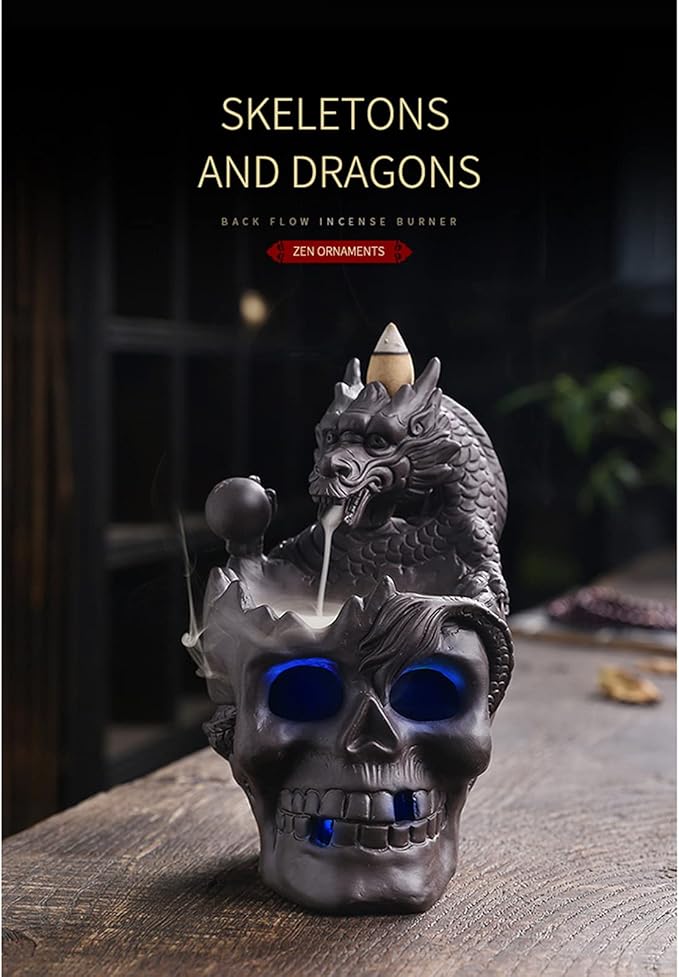 Dragon Waterfall Incense Holder - Ceramic Backflow Burner with Skull Head, Zen Meditation Decor for Home, Bedroom, Yoga Studio - Unique Dragon Statue Gift for Aromatherapy & Relaxation - Bloomnest