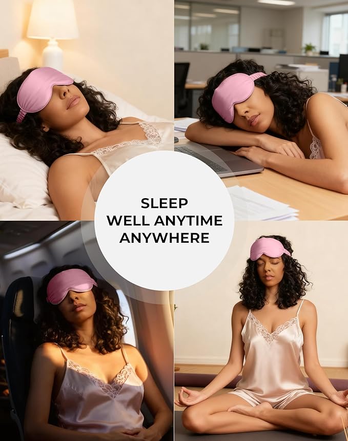 SilkSilky 100% 22 Momme Mulberry Silk Sleep Mask – Upgraded 3D Contoured Eye Mask with Nose Wing Pads & Adjustable Strap, Luxury Blackout Eye Cover for Women & Men (Pale Mauve) - Bloomnest
