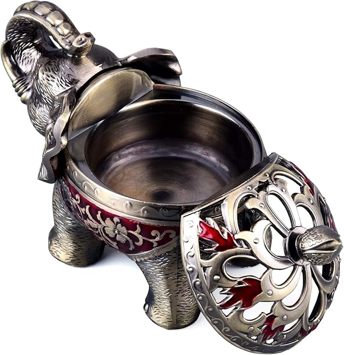 K COOL Metal Backflow Incense Holder Elephant Cone Incense Burner Candle Holder with Lid, Aromatherapy Ornament Home Office Decoration for Indoor Outdoor (Red) - Bloomnest
