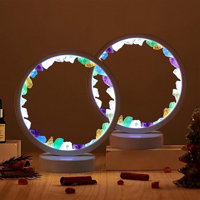 Runyansghi Chroma Gravel Night Lamp 8.6" Natural Healing Crystal Bedside Lamp USB Port 3 Colours Dimming Mode Bedroom Lamp Suitable Night Light for Living Room Bedroom Office Home Decor Ideal Gift - Bloomnest