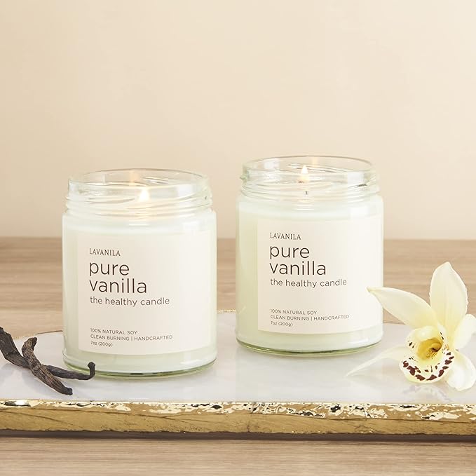 Lavanila Pure Vanilla Scented Natural Soy Candle (2-Pack) - Handcrafted, Clean Burning 50 Hour Burn Time, 7 oz Each - Bloomnest