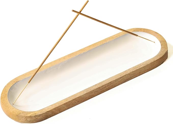 The Art Box Hand Painted Wooden Incense Holder White - 12 inch Long Modern Incense Burner Sticks Ash Catcher for Gifts, Home Decor - Bloomnest