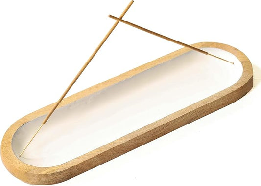 The Art Box Hand Painted Wooden Incense Holder White - 12 inch Long Modern Incense Burner Sticks Ash Catcher for Gifts, Home Decor - Bloomnest