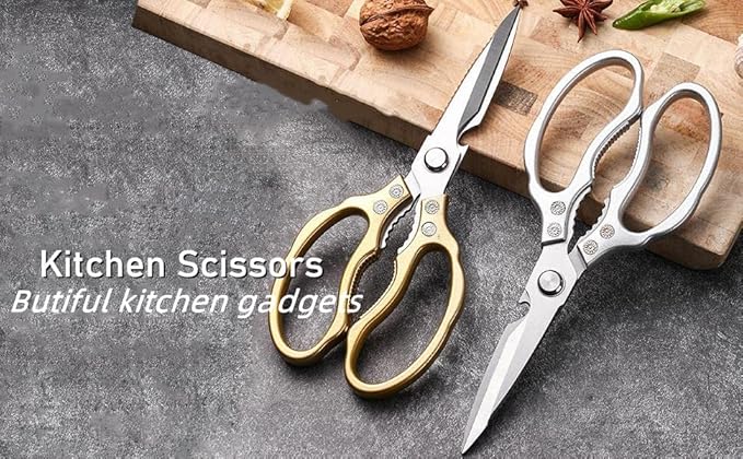 AWinjoy Heavy Duty Sharp Kitchen Scissors, Dishwasher Safe, Cooking Shears for Meat, Chicken, Fish, Poultry, Herb, Bread (Silver) - Bloomnest