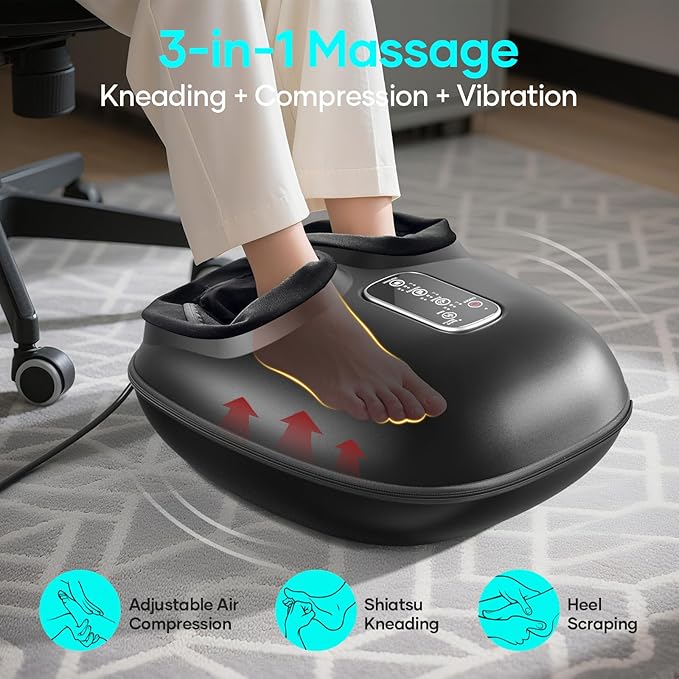 New Shiatsu Foot Massager with Heat, Vibration,Rolling Compression Feet Massager Machine, 3-Level Adjustable, Full Wrap & Knead, Easy to Use for Daily Relaxation, Pain Relief, Portable for Family - Bloomnest