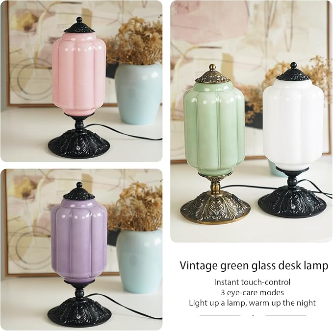 Vintage Milk Glass Touch Table Lamp, Elegant white Glass Bedside Desk Lamp 3 Way Dimmable with USB C+A Charging Ports - Bedroom Nightstand & Living Room Essential, 4W Bulb Included (white, 6.5) - Bloomnest