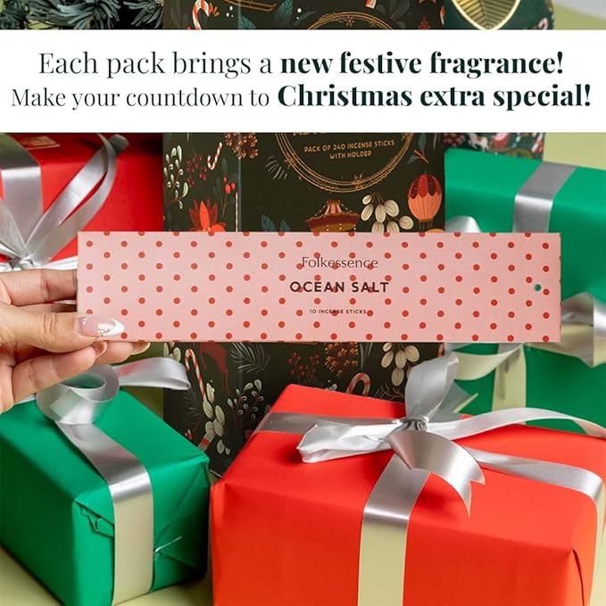Folkulture Christmas Advent Calendar 2025 - Incense Sticks | Pack of 240 Organic Incense | Non-Toxic, Slow Burning Insense for Gifts for Women | Holiday Scented Calendars - Bloomnest