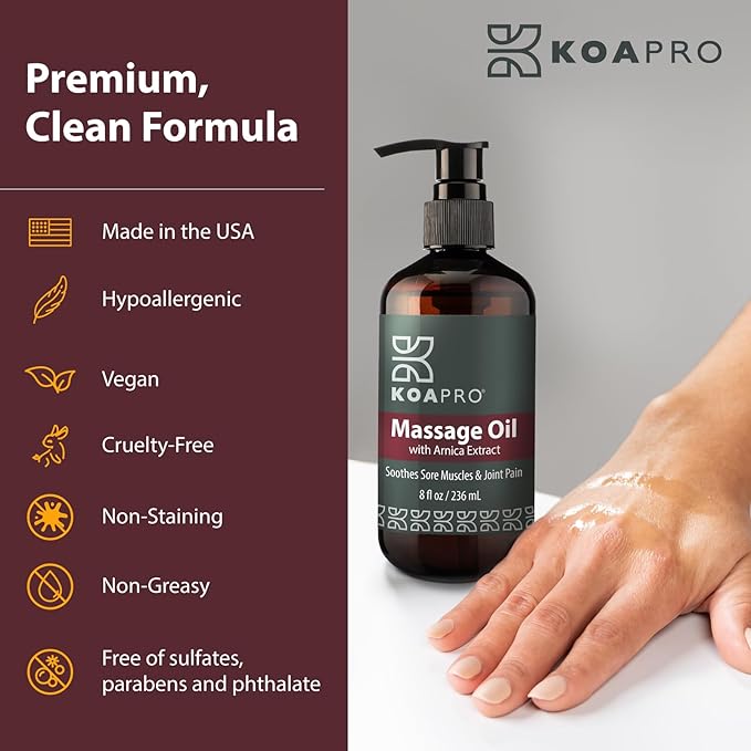 KOAPRO Massage Oil for Massage Therapy - Arnica for Pain Relief, Premium Body Massager Oil for Sore Muscles and Bruises with Lavender, Deep Tissue Anti Cellulite Massage Oil 8 Fl Oz