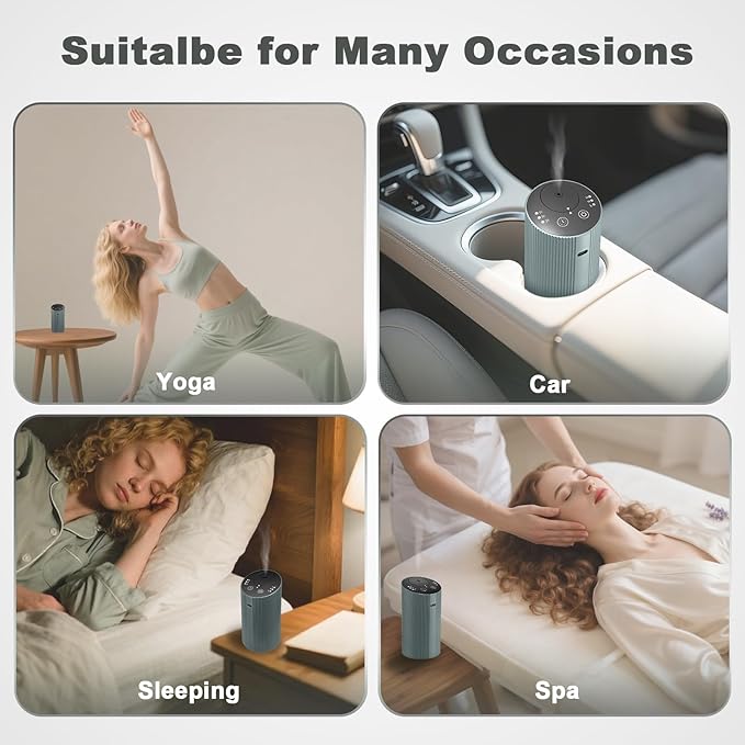 Waterless Essential Oil Diffuser for Home Car Office, Scent Diffuser with 4 Timer (1/3/6H & Off) & 3 Mist(L/M/H), Rechargeable Aromatherapy Diffuser, Portable Mini Air Aroma Diffuser, Silver Grey - Bloomnest