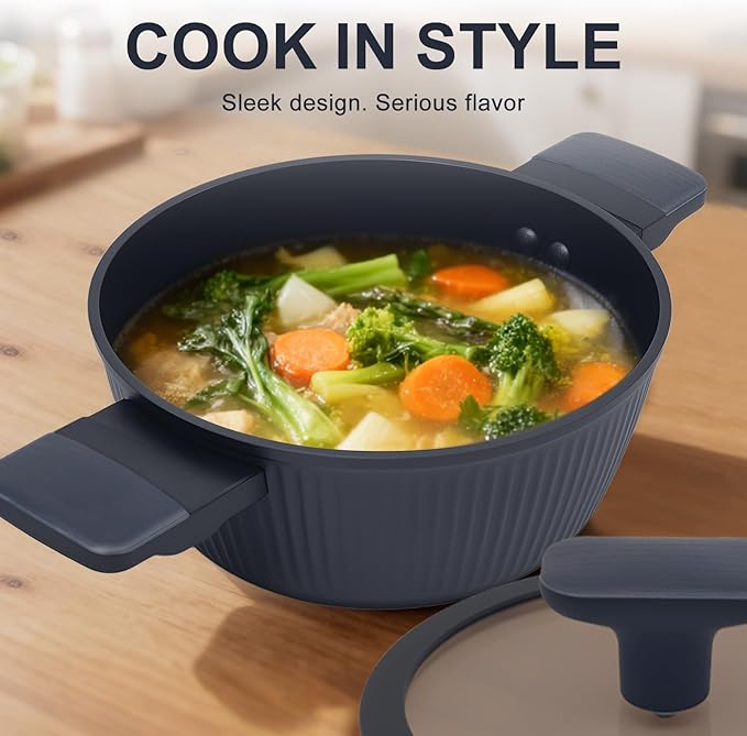 5-Piece Non-Toxic Ceramic Cookware Set, PFOA/PTFE Free Pan & Pot Set, Induction Ready, Dishwasher Safe for Easy Clean - Bloomnest