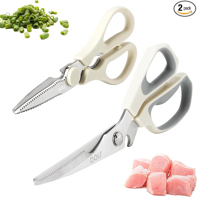 OOU Kitchen Scissors Set - Heavy Duty Stainless Steel All Purpose Shears 2-Pack, Comfort Grip Handles & Protective Sheath, Dishwasher Safe - Bloomnest