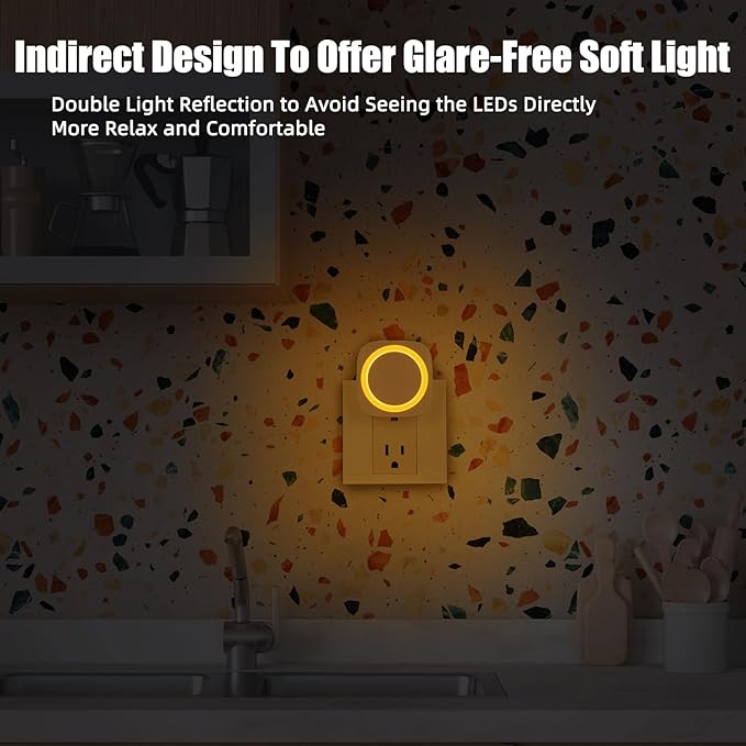 Amber Night Lights Plug into Wall, 4 Packs Dimmable Night Light with Dust to Dawn Sensor, Automatically Turn on and Off, Gentle Glow Nightlight for Bathroom,Bedroom,Stairs,Kitchen,Hallway, Amber - Bloomnest