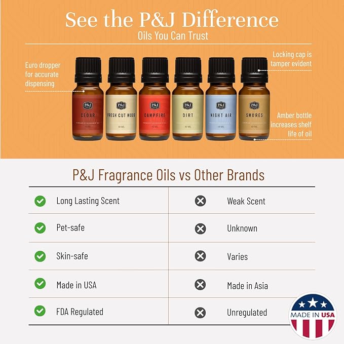 P&J Trading Fragrance Oil Camping Set | Campfire, Smores, Dirt, Fresh Cut Wood, Night Air, and Cedar Candle Scents for Candle Making, Freshie Scent, Soap Making Supplies, Diffuser Oil Scents PJTrading