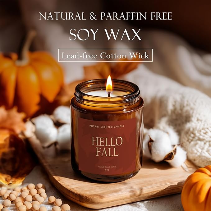 Pumpkin Spice Fall Candles for Home Scented, Natural Soy Wax Aromatherapy Non Toxic Pumpkin Candle with Long Lasting Burn, Halloween Autumn Candle Gifts for House Fragrance Decoration (9oz) - Bloomnest