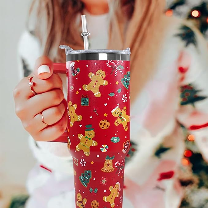 Ceovfoi 40 Oz Gingerbread Tumbler With Handle, Gingerbread Coffee Travel Mug Cup, Christmas Decor, Christmas Gifts for Women - Bloomnest
