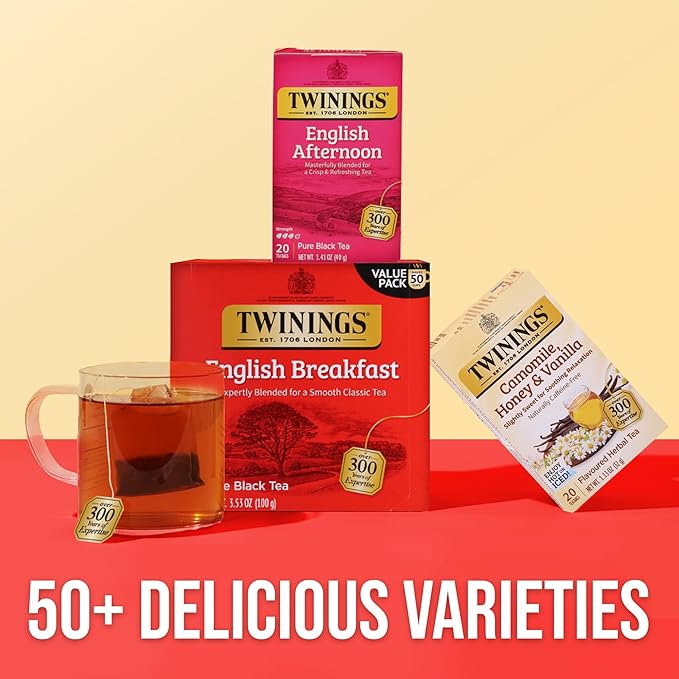 Twinings English Afternoon Black Tea Individually Wrapped Bags, 20 Count (Pack of 6), Smooth & Slightly Sweet, Caffeinated, Enjoy Hot or Iced, 120 Teabags - Bloomnest