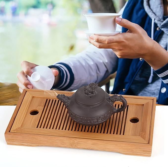 Joyzan Chinese Tea Tray, Mini Bamboo Japanese Gongfu Serving Plate Kung Fu Water Storage Drainage Table Small Wooden Natural Wood Set Box Reservoir Drawer Type Box Household Home Office Teahouse - Bloomnest