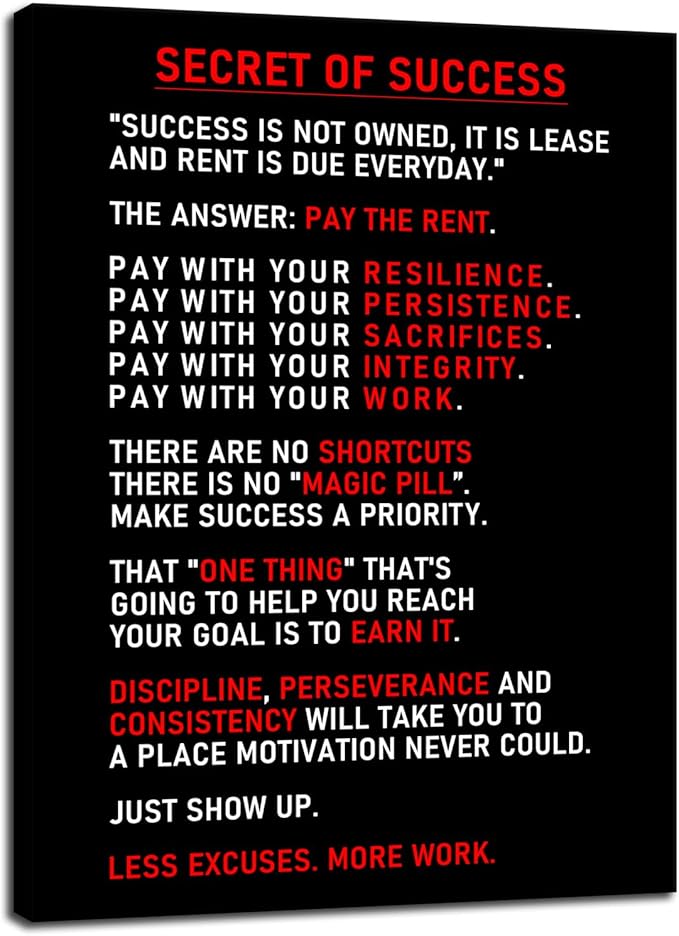 Secret of Success Motivational Canvas Wall Art for Office Inspirational Poster Inspiring Prints Artwork for Living Room Office Modern Home Decor Painting Pictures Stretched and Framed [30''Wx 40''H] - Bloomnest