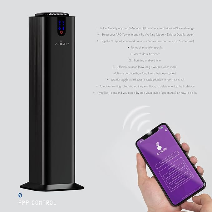 Aromely Smart Bluetooth Scent Diffuser, Aromatherapy Nebulizing Waterless Diffuser for Two-Story Homes, Offices & Open Areas, App Controlled Perfect Aroma Diffuser Up to 3,000 SQFT - Black - Bloomnest
