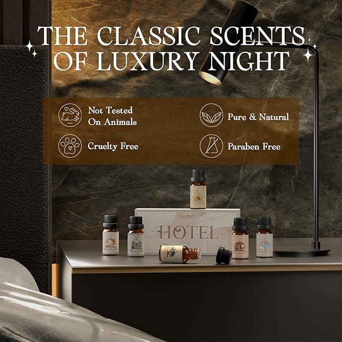 SALUBRITO Hotel Fragrance Oil Set, Luxury Essential Oil Set for Diffuser, Candle, Soap Making Scents, Luxury Night, White Tea, Lemon & Thyme, Citrus Bliss, Hotel Lobby, Jasmine & Mint, Strong Scented - Bloomnest