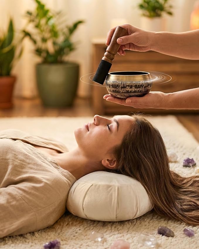 Tibetan Singing Bowls – Hand-Hammered in Nepal, Authentic Meditation Sound Bowls for Yoga, Chakra Healing, Mindfulness & Spiritual Self-Care Gifts for Women HIhealer
