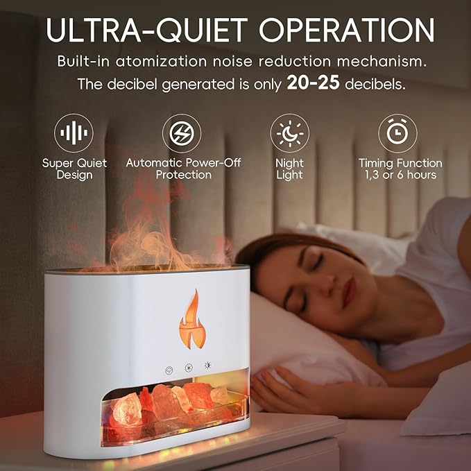 Essential Oil Diffuser, Fireplace Fire Flame Aromatherapy Diffuser, 250ml Himalayan Salt Lamp Scent Diffuser, Cool Mist Humidifier with 7 Colors Light, Timer & Auto-Off for Home, Room (White) - Bloomnest