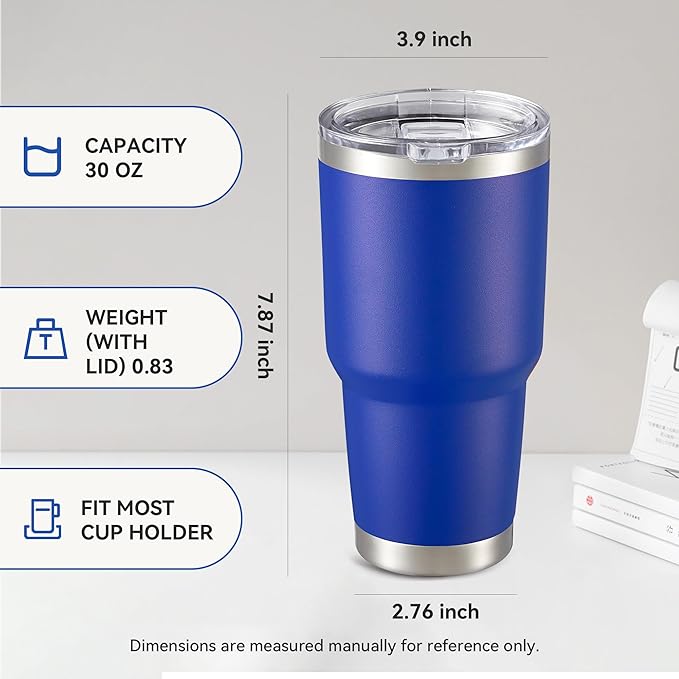 30 oz Tumbler with Lid Stainless Steel Tumblers Bulk Vacuum Insulated Cup Reusable Powder Coated Travel Mug Double Wall Leak Proof Cups Keep Cold Drinks for 12 Hours Blue, Set of 4 - Bloomnest