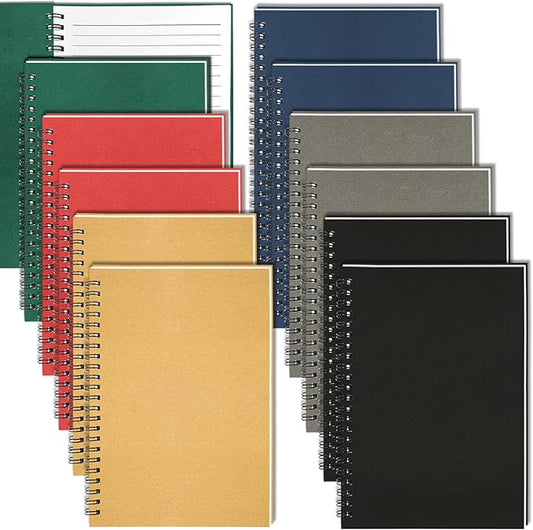 GINMLYDA 12Pack Small Spiral Notebook A5, 8.25x5.5” 120 Lined Pages Wide Ruled Spiral Journal Bulk Blank Kraft Cover Spiral Bound Notebook & Writing Pads for Home Office Meeting Work Note Taking - Bloomnest