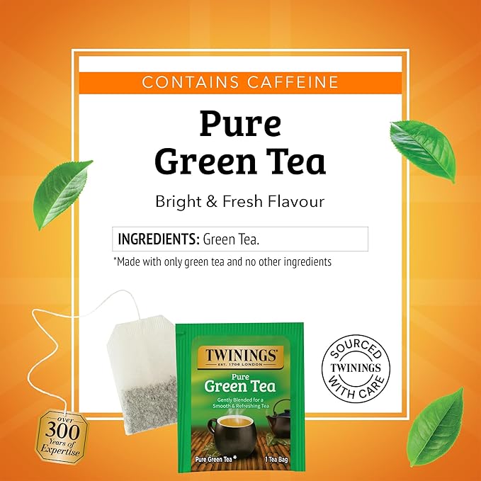 Twinings Pure Green Tea Individually Wrapped Bags, 50 Count (Pack of 6), Smooth Flavour, Enticing Aroma, Caffeinated, Enjoy Hot or Iced, 300 Teabags - Bloomnest